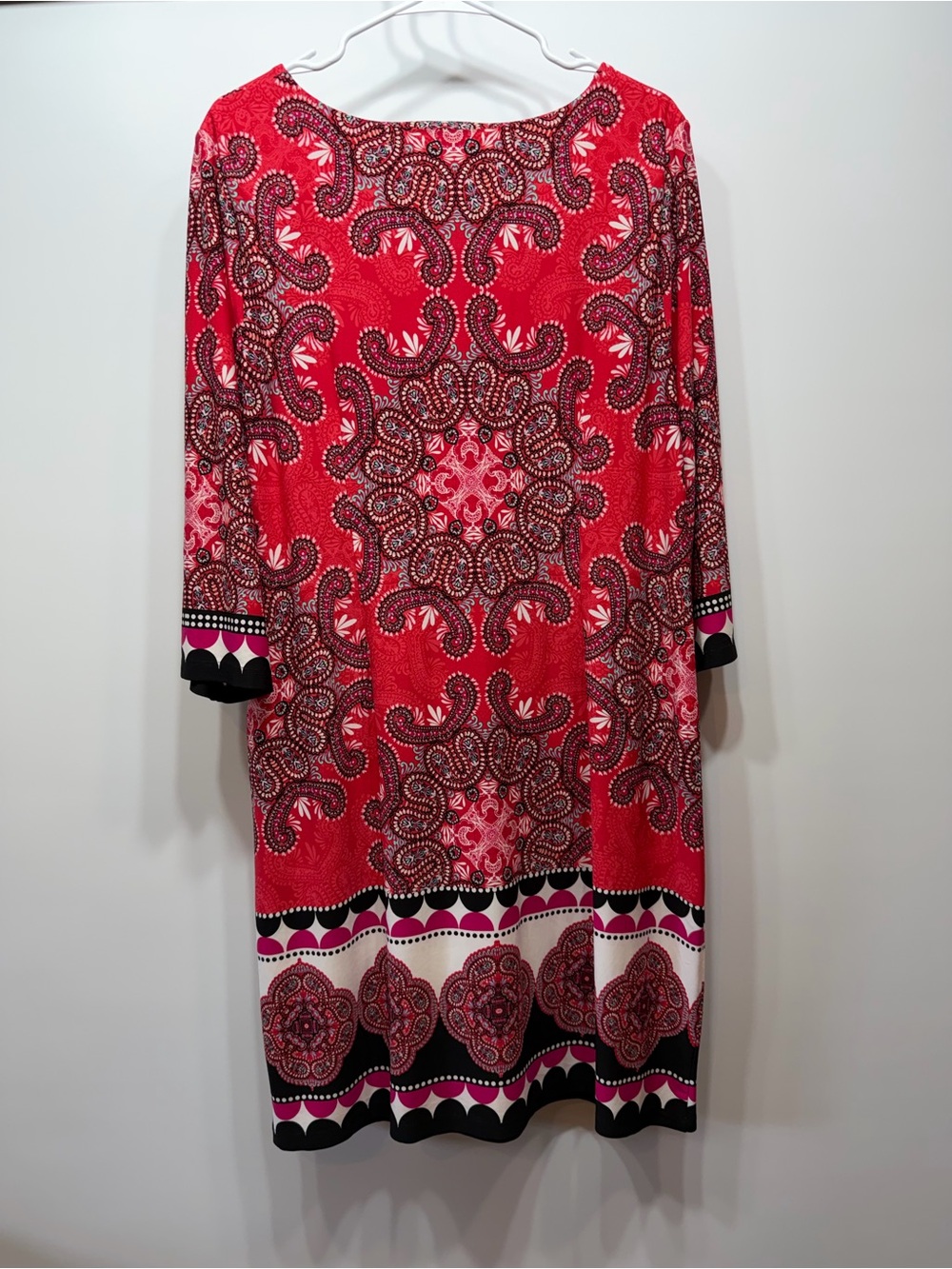 Chico's Red Pink and Black Paisley-Print Midi Dress - Picture 9 of 11